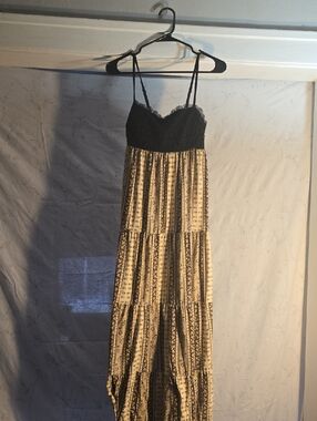 No Boundaries Black Lace-Top Cream Patterned Maxi Dress